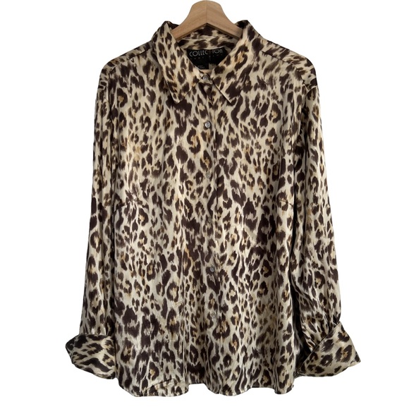 Vintage Tops - Vintage Collection Toni Plus Silk Blend Leopard Print Women's Blouse Size 18W